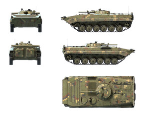 Renders of 3d-model of Soviet military vehicle BMP-1 on white background