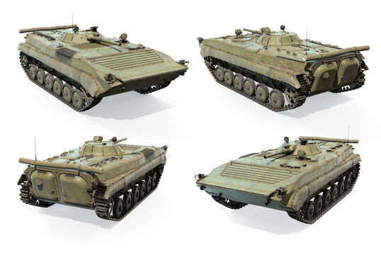 Renders of 3d-model of Soviet military vehicle BMP-1 on white background
