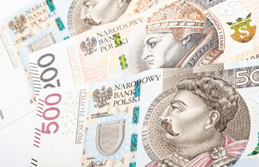Polish banknotes of large denominations, 200 and 500 zlotys. Money in Polish currency.