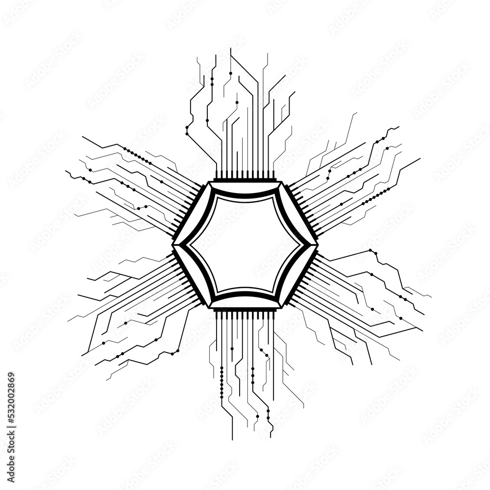 Poster abstract black simple line cpu, computer, technology doodle outline element vector design style sket