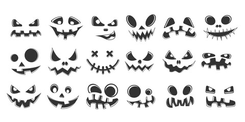 Fototapeta Collection of Halloween pumpkins Black and white carved faces silhouettes. obraz