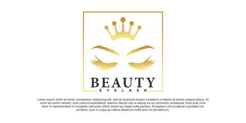 Modern eyelash beauty logo design with gold gradient style Premium Vektor