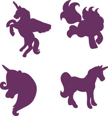 Flat design unicorn silhouette set illustration