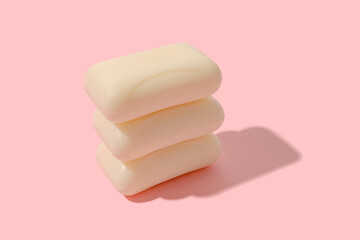 White soap with hard shadow. Detergent and body care.