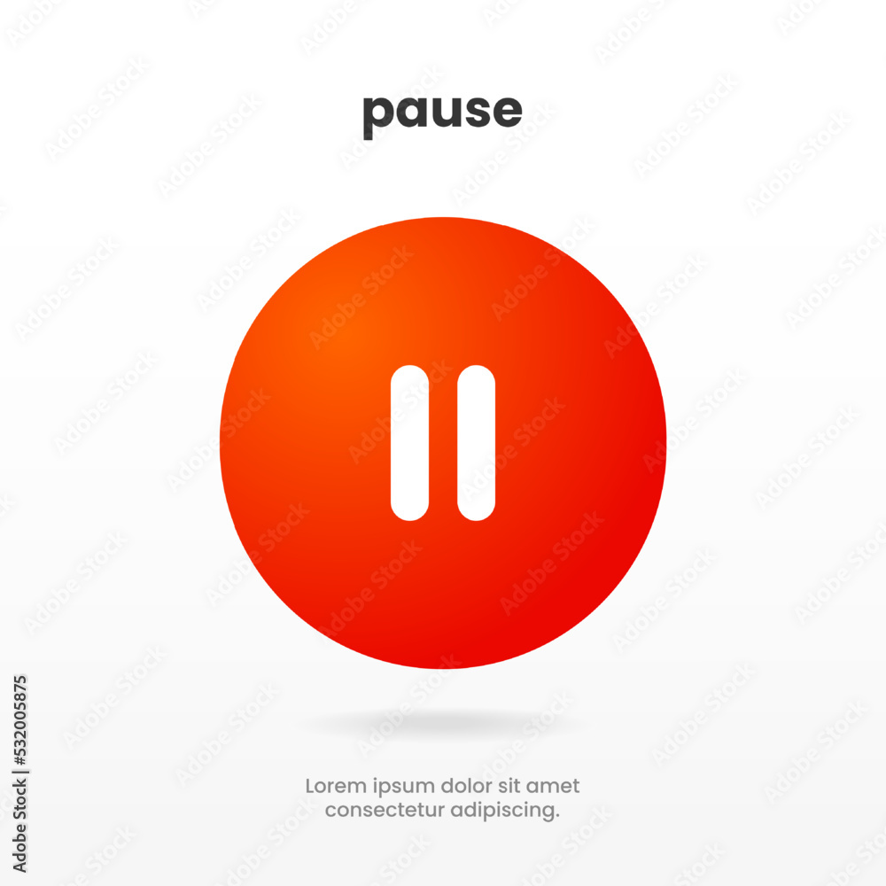 Poster 3d pause icon push button isolated on white background. Multimedia, stop song end symbol modern simple vector graphic style for website design mobile app UI UX. Vector Illustration.