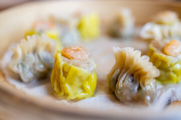Steamed chinese dim sum with Shumai and meat dumpling
