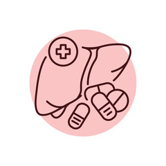 Medical treatment liver color line icon. Human diseases.