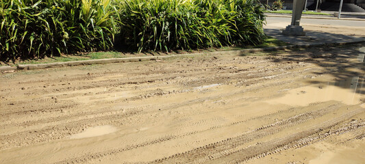 puddle mud dust clay reflection floor asphalt street path mall garden park parking plaza car...