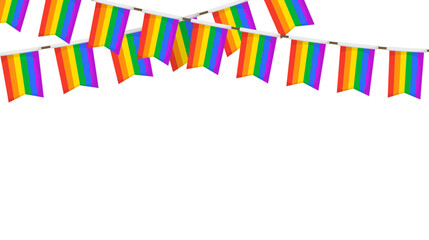 Obraz premium LGBT garland. Rainbow color pennants chain. Party bunting decoration. Celebration flags for pride decor. Footer and banner background