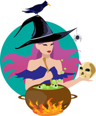 beautiful witch preparing poisonous potions