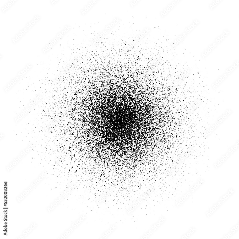 Poster Circle grain texture. Radial faded noise gradient. Round grunge shape. Speckles and particles textured background. Dotted print wallpaper. Vector
