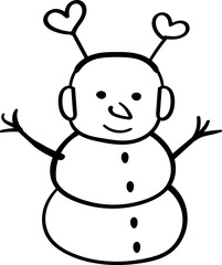 Christmas snowman with heart headphones in hand drawn style