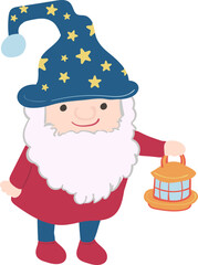 Dwarf Wizard Holds Lantern illustration in cartoon style