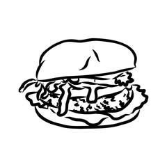 Burger black outline sketch. Vintage style. Vector illustration.