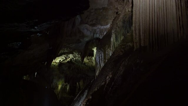 Stalactites and stalagnites in Prometheus Cave, Georgia.
