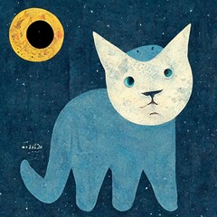 gato, céu, noite, lua, estrelas