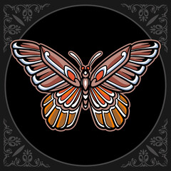 Colorful Beautiful butterfly mandala arts. isolated on black background