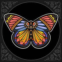Colorful Beautiful butterfly mandala arts. isolated on black background