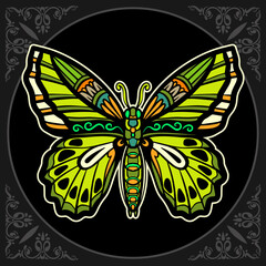 Colorful Beautiful butterfly mandala arts. isolated on black background