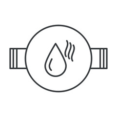 Hot water meter icon. A simple image of a round counter depicting a drop and heating. Vector over white background.