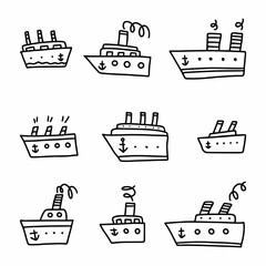 Children's vector set with hand-drawn boats in the style of doodles