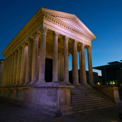 View of famous Maison Carree, raman temple in Nimes