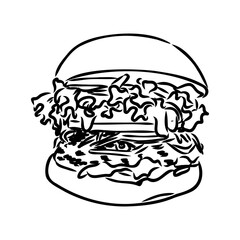 Burger black outline sketch. Vintage style. Vector illustration.