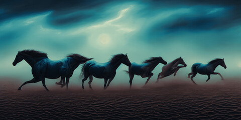 Fototapeta premium Artistic concept painting of horses, background 3d illustration.