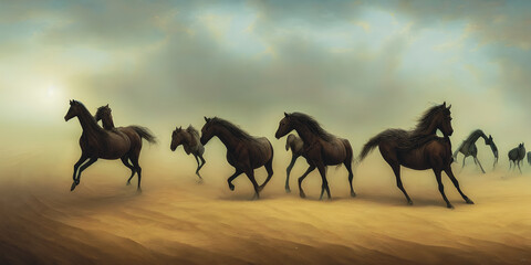 Fototapeta na wymiar Artistic concept painting of horses, background 3d illustration.