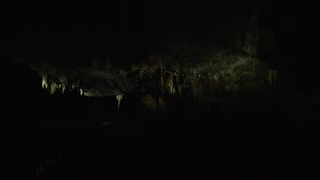 Stalactites and stalagnites in Prometheus Cave, Georgia.