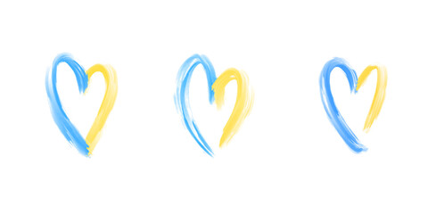 Vector Ukraine national flag in a heart shape, grunge brush stroke. Stop the war in Ukraine concept.