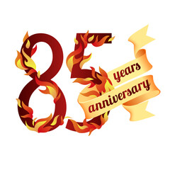 85 (Eighty five) years anniversary. Vector digits of burning flames