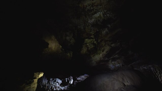 Stalactites and stalagnites in Prometheus Cave, Georgia.