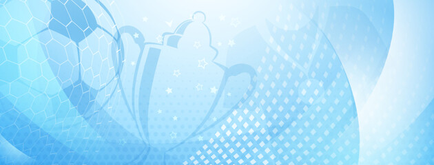 Abstract background on a football theme with big ball and other soccer symbols in light blue colors © Olga Moonlight