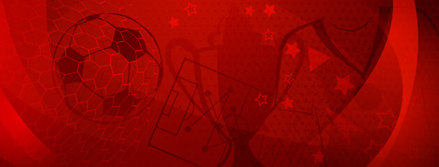 Abstract background on a football theme with big ball and other soccer symbols in red colors © Olga Moonlight
