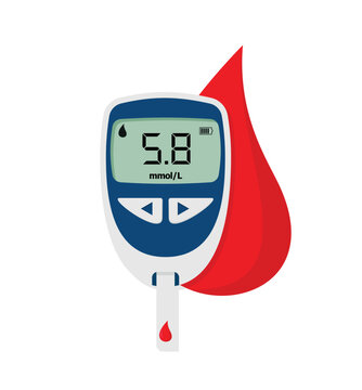 Beautiful vector diabetic icon. Glucometer cartoon sign. Blood glucose meter pictogram. Medical editable illustration isolated on white background.