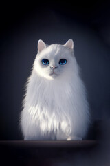 Obraz premium A digital painting portrait of a cute white Balinese cat 