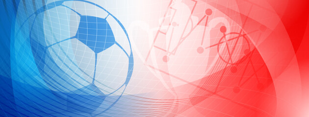 Abstract background on a football theme with big ball and other soccer symbols in national colors of France