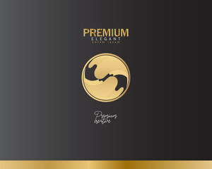 Luxury gold line logo design with simple and modern shape of sea water wave in a circle