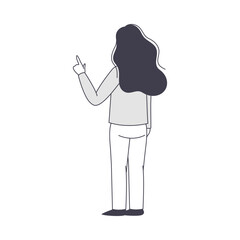 Woman Business Character Standing and Pointing or Indicating Finger at Something Back View Vector Illustration