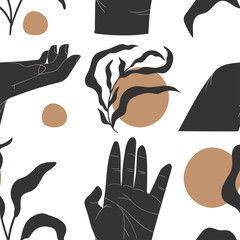 Boho abstract seamless pattern  with shape silhouettes