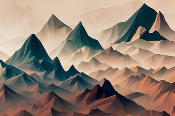 landscape with mountains, nature background, low poly panorama, polygonal, texture, minimal pattern, abstract illustration