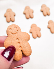 Close up of gingerbreads on the table,Christmas delicious cookies