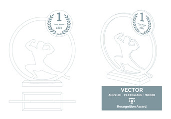 Bodybuilding trophy vector template, Muscle contest trophy template, Bodybuilder championship recognition award