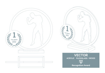 Bodybuilding trophy vector template, Muscle contest trophy template, Bodybuilder championship recognition award