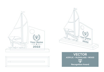 Sailing race trophy vector template, Sailing boat trophy template, Sailing championship recognition award.