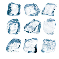 Set of pieces of pure natural crushed ice cubes. Blue toned. 