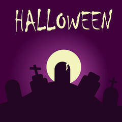 Fototapeta premium dark graves on purple background with Halloween sign and moon