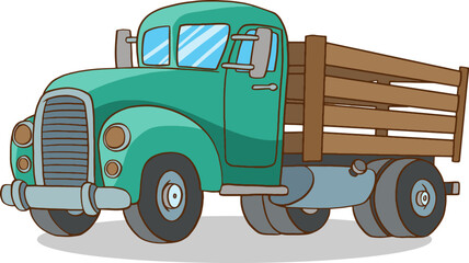 old pickup truck cartoon vector - obrazy, fototapety, plakaty