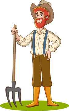 Funny farmer cartoon character vector illustration